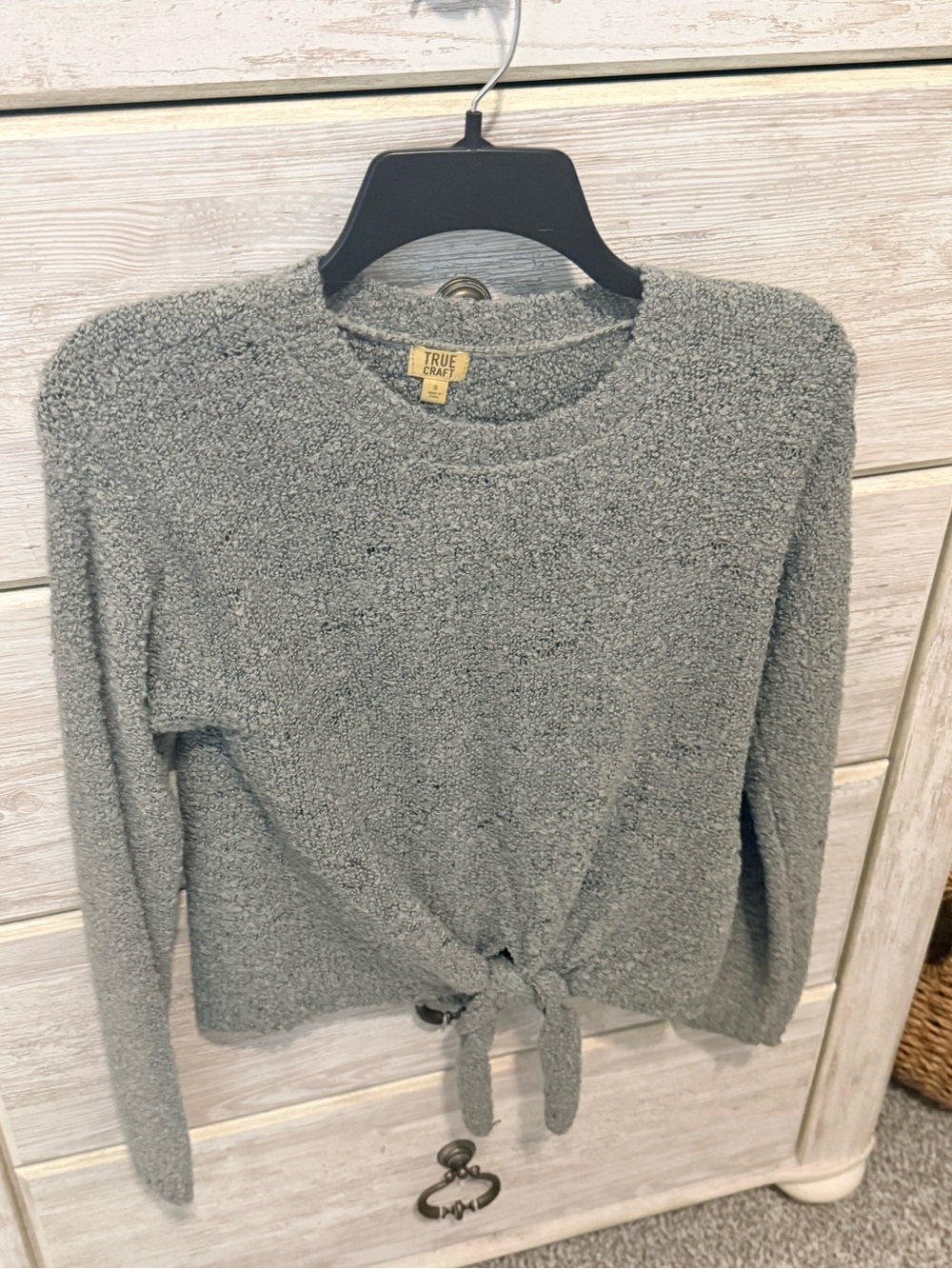 Cozy Fuzzy Tie-Front Sweater - Gray